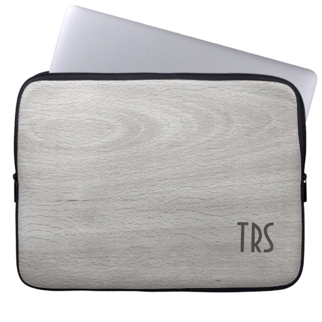 Rustic Gray Wood Grain Monogram Laptop Sleeve (Front)
