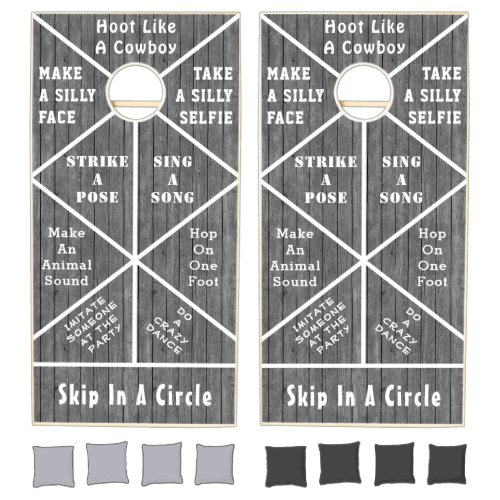 Rustic Gray Wood Hilarious Fun Cornhole Set