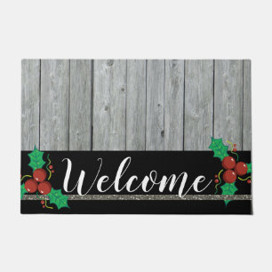 Rustic Gray Wood Holiday Welcome Doormat