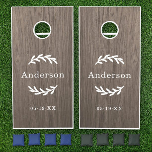 Rustic Gray Wood Laurel Wedding Family Name Cornhole Set