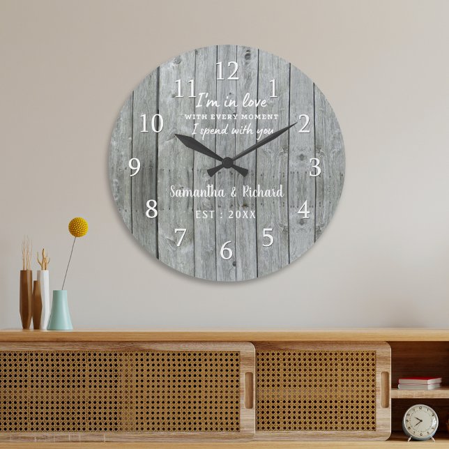 Rustic Gray Wood Love Quote Wedding Anniversary   Large Clock (Rustic Gray Wood Love Quote Wedding Anniversary Large Clock)