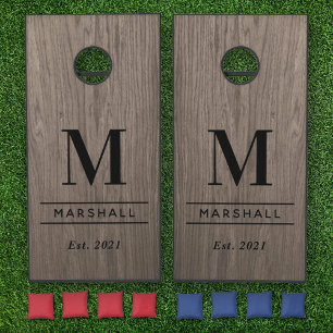 Rustic Gray Wood Monogram Wedding Family Cornhole Set