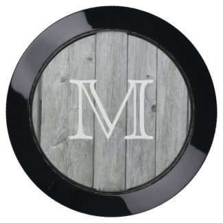 Rustic Gray Wood Monogrammed USB Charging Station