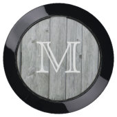 Rustic Gray Wood Monogrammed USB Charging Station (Front)