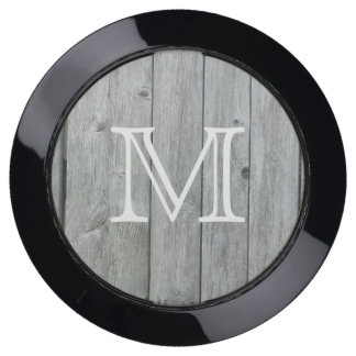 Rustic Gray Wood Monogrammed USB Charging Station