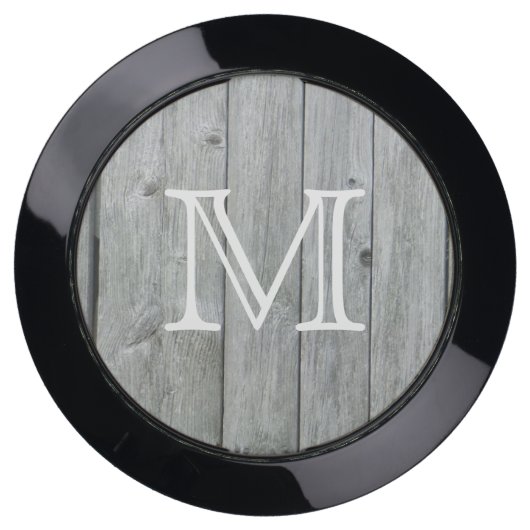 Rustic Gray Wood Monogrammed USB Charging Station (Front)