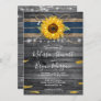 Rustic Gray Wood Navy Blue Lace Sunflower Wedding Invitation