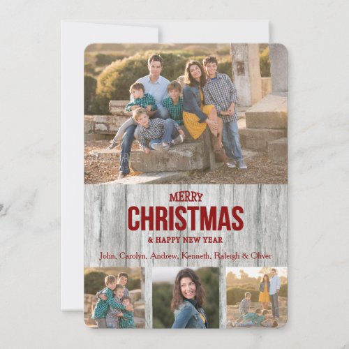 Rustic Gray Wood Panel Four Photo Template Holiday