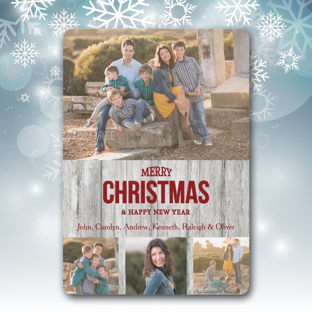 Rustic Gray Wood Panel Four Photo Template Holiday (Creator Uploaded)
