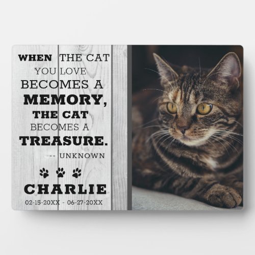 Rustic Gray Wood Pet Cat Memorial Photo Keepsake  Plaque