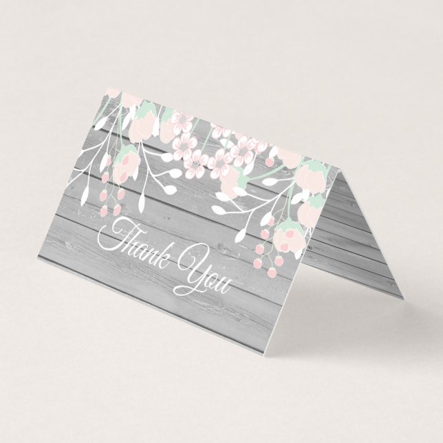 Rustic gray wood photo folded thank you card (Front)