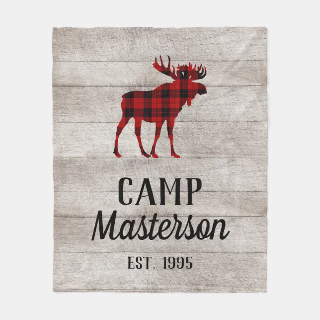 Rustic Gray Wood Plaid Moose Custom Fleece Blanket | Zazzle