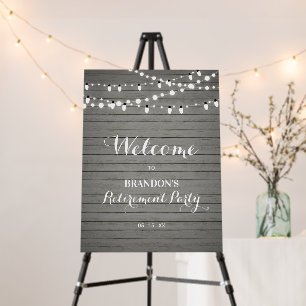 Rustic Gray Wood Retirement Party Welcome Sign