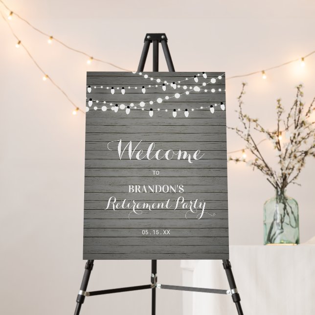 Rustic Gray Wood Retirement Party Welcome Sign (In Situ (Stand))