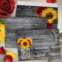 Rustic Gray Wood Sunflower and Red Rose Wedding