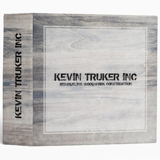 Rustic Gray Wood Texture White Frame 3 Ring Binder (Front/Spine)