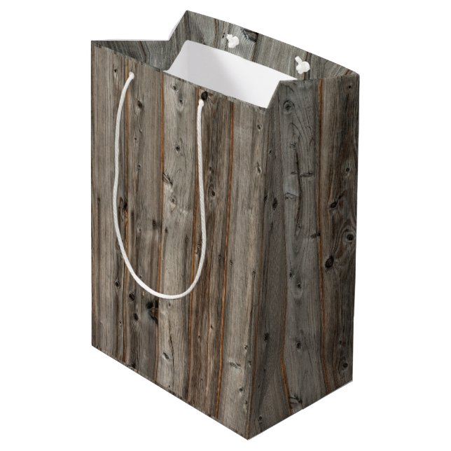 Rustic Gray Wood Tone Medium Gift Bag (Back Angled)