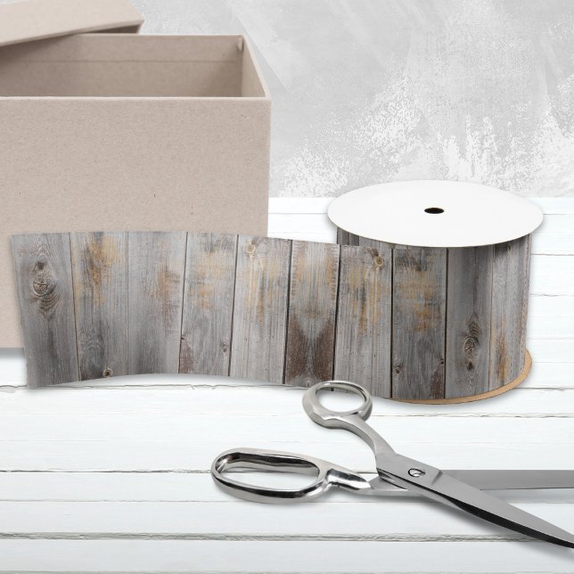 Rustic Gray Wood Tone Planks Satin Ribbon (Creator Uploaded)