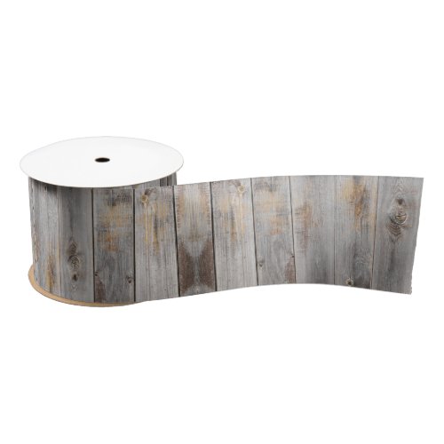 Rustic Gray Wood Tone Planks Satin Ribbon