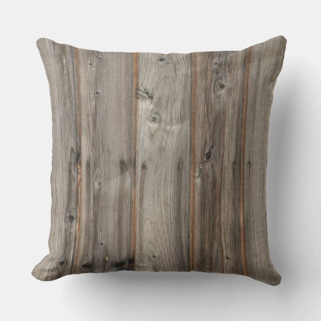 Rustic Gray Wood Tone Square Outdoor Pillow (Front)