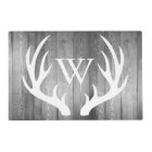 Rustic Gray Wood White Deer Antlers Monogram