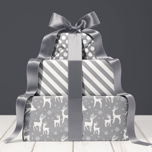 Rustic Gray Woodland Deer &Amp;Amp; Snowflake Holiday Wrapping Paper Sheets