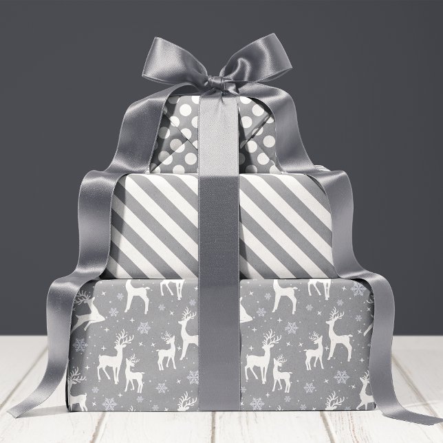 Rustic Gray Woodland Deer & Snowflake Holiday Wrapping Paper Sheets (Creator Uploaded)