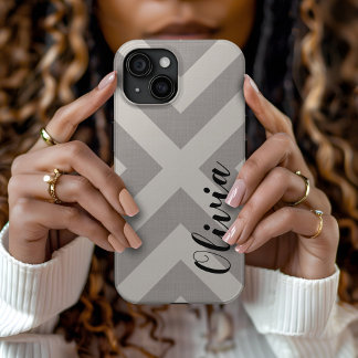 Rustic Gray X Chevron Monogram iPhone 15 Case