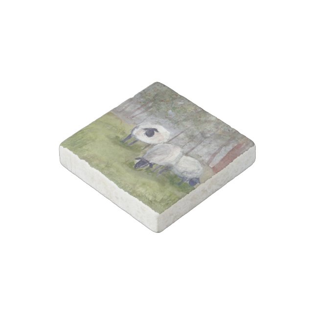 Rustic Grazing Sheep Stone Magnet (Angled)