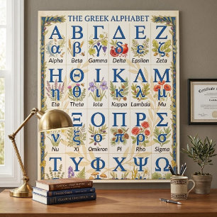 Rustic Greek Alphabet Nature Embellishment Wall Poster