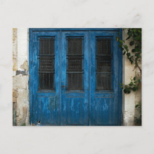 Rustic Greek Blue Door Postcard