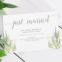 Rustic Green Airy Botanical Wedding Announcement Postcard
