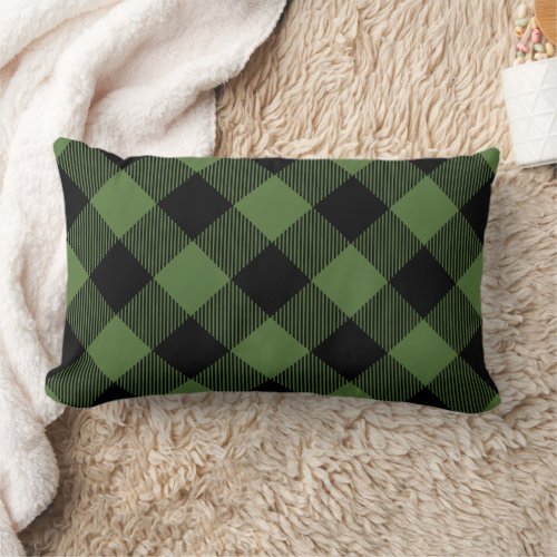 Rustic Green and Black Buffalo Check Lumbar Pillow