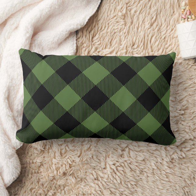 Rustic Green and Black Buffalo Check Lumbar Pillow (Blanket)
