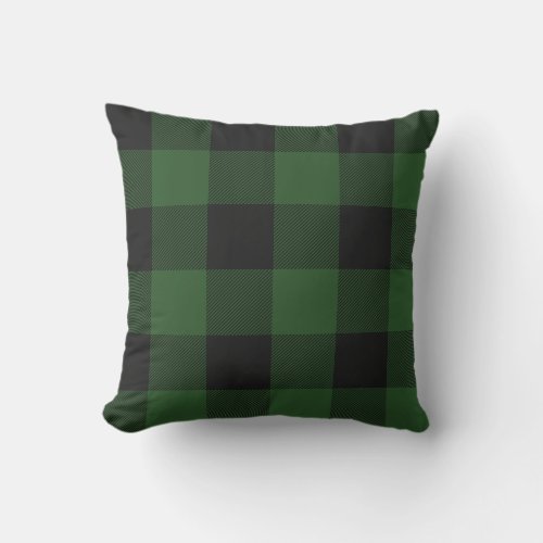 Rustic Green and Black Buffalo Check Plaid Outdoor Pillow