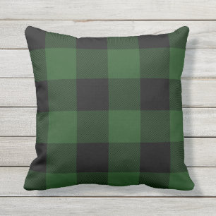 Rustic Green and Black Buffalo Check Plaid Outdoor Pillow