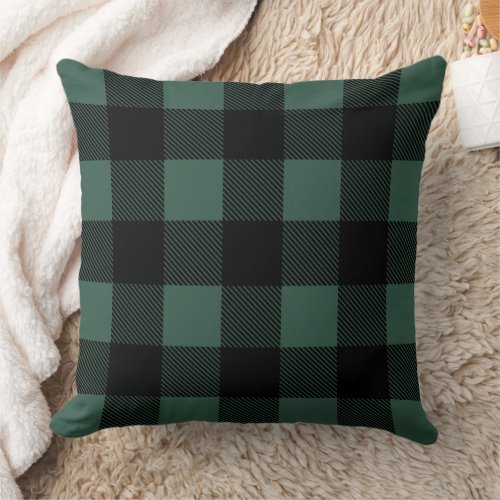 Rustic Green and Black Buffalo Plaid Farmhouse Throw Pillow