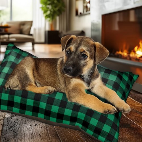 Rustic Green and Black Buffalo Plaid Holiday Pet Bed