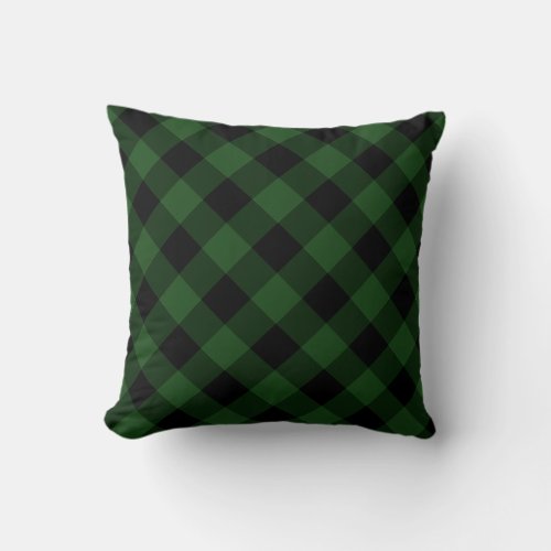 Rustic Green and Black Buffalo Plaid Throw Pillow