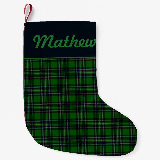Rustic green and black plaid small christmas stocking (Front)
