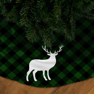 Rustic Green and Black Plaid White Stag Brushed Polyester Tree Skirt
