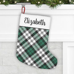 Rustic Green and Black Tartan Plaid Personalized Small Christmas Stocking