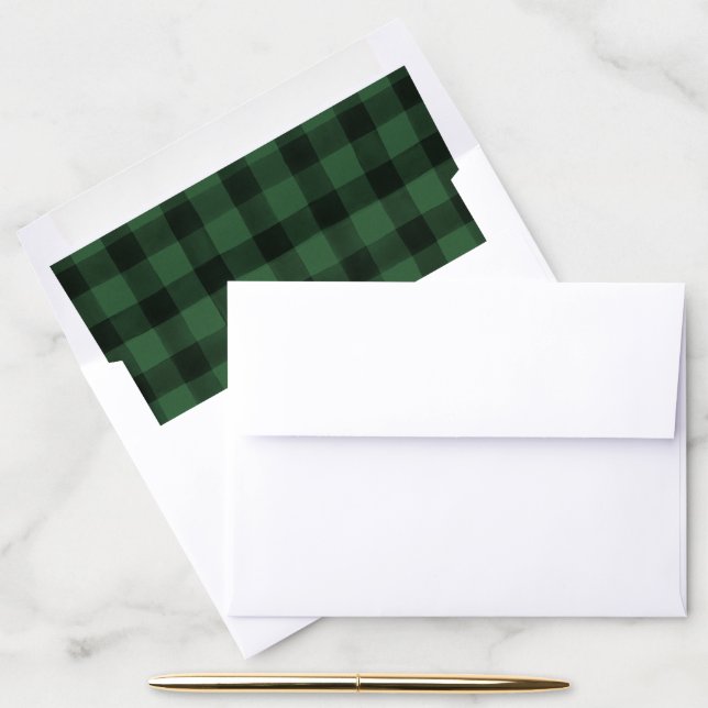 Rustic Green and Black Watercolor Buffalo Plaid | Envelope Liner (Desk)