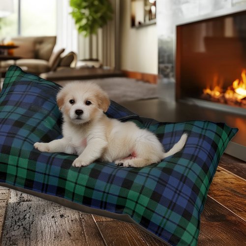 Rustic Green and Blue Black Watch Plaid Holiday Pet Bed