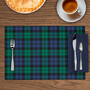 Rustic Green and Blue Black Watch Plaid Holiday Placemat