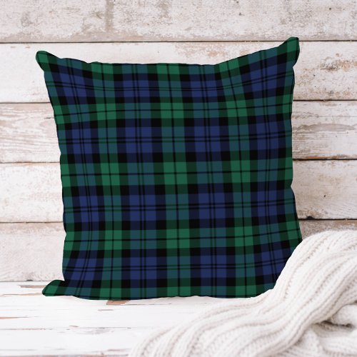 Rustic Green and Blue Black Watch Plaid Holiday Throw Pillow