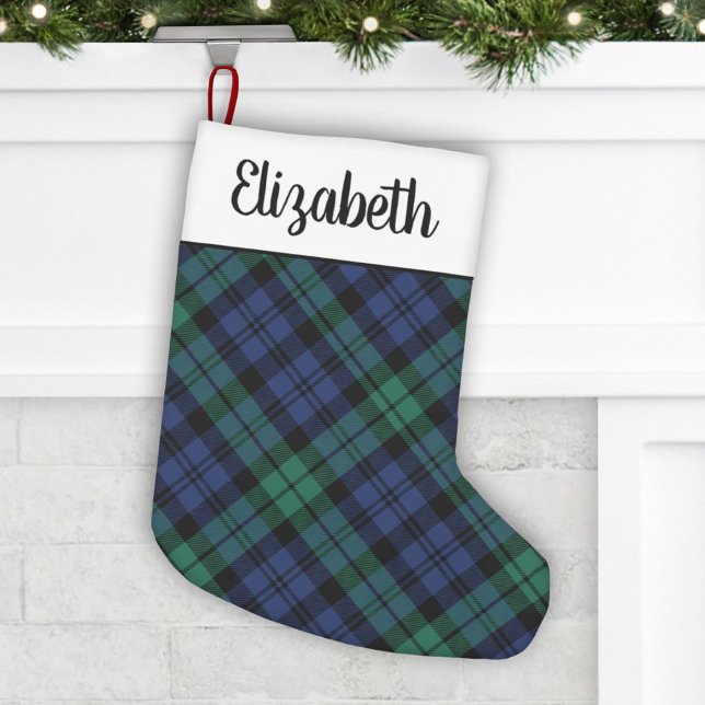 Rustic Green and Blue Tartan Plaid Personalized Small Christmas Stocking (Creator Uploaded)