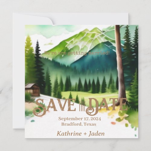 Rustic Green and Blue Watercolor Save The Date