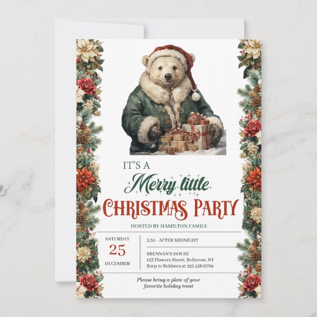Rustic green and gold elegant polar beer presents invitation (Front)