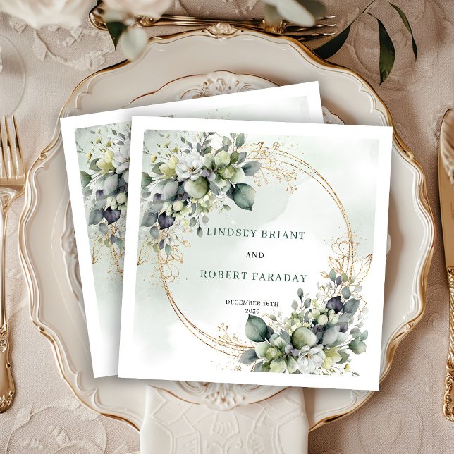 Rustic Green and Gold Floral Wedding Napkins (Rustic Green and Gold Floral Wedding Napkins)